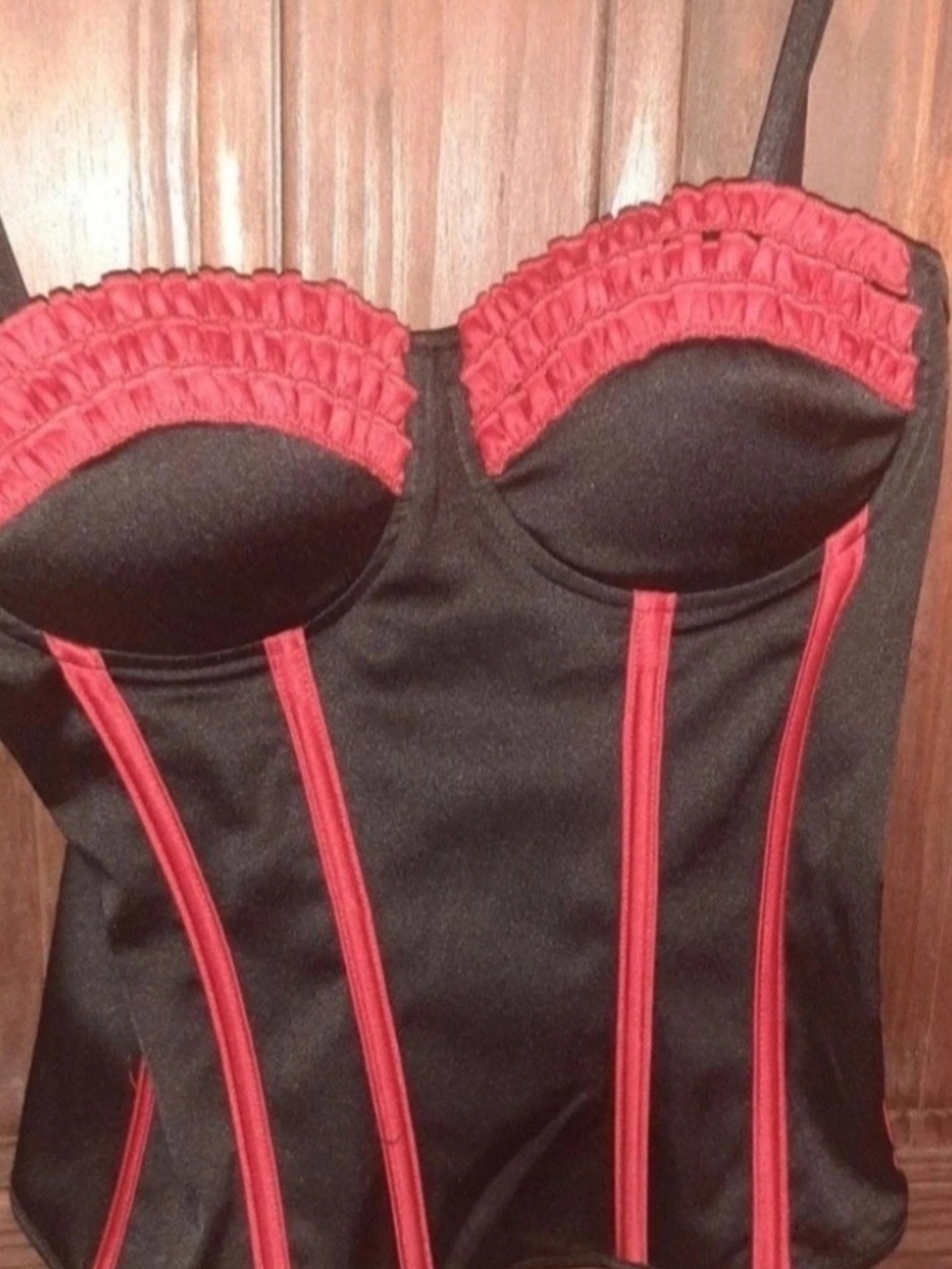 Black and Red Bustier Corset Top - Women Intimates Skweez Couture 1X NEW
